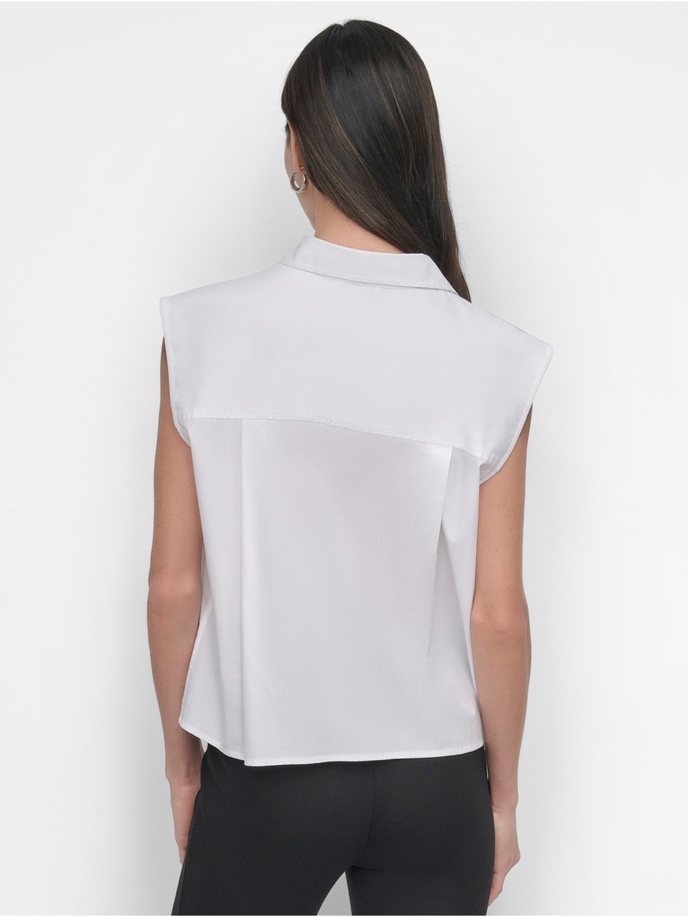 DKNY White Sleeveless Button-Down Top with Eyelet Shoulders. NWT Size XL - Picture 2 of 6